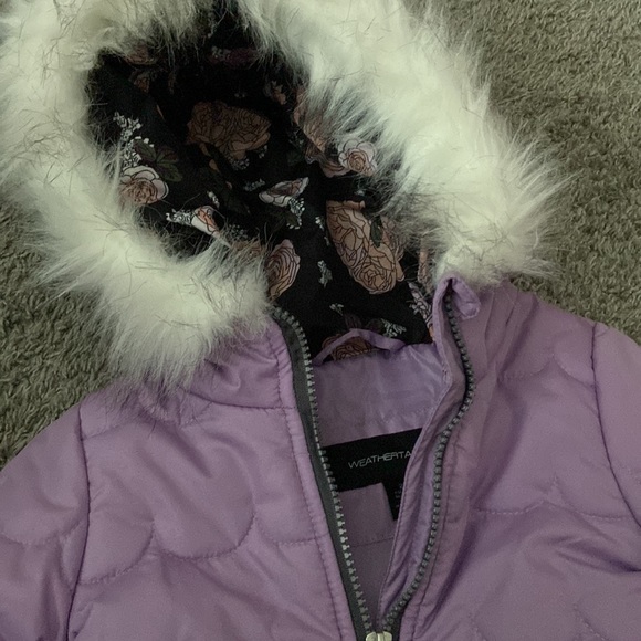 Puffer jacket weather tamer 2T Faux Fur Snow Cold Winter, toddler, purple NWT - Picture 2 of 4